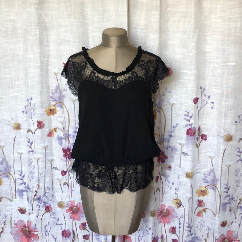 Black Lace Trim Blouse